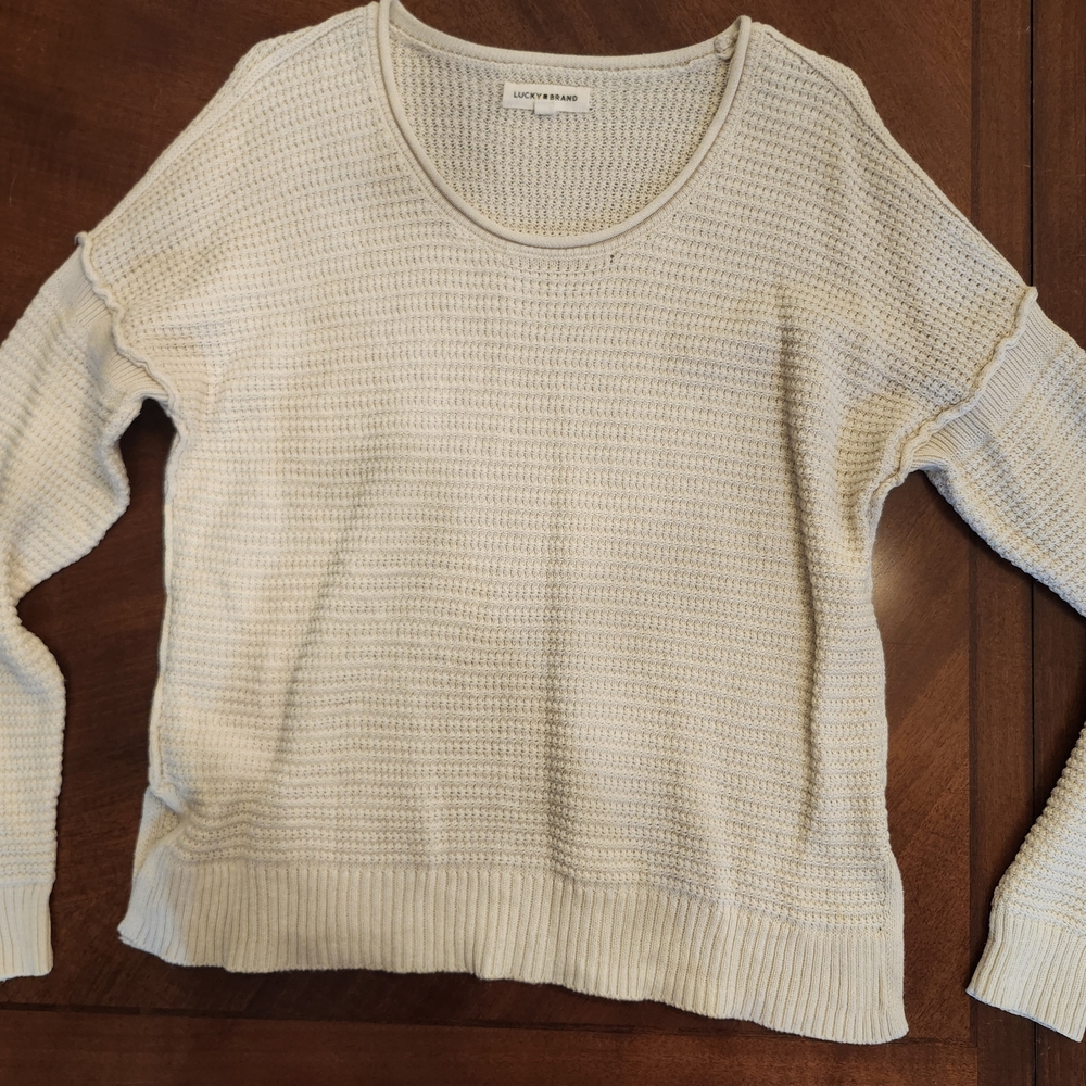 Lucky Brand Cream Ribbed Knit Crew Neck Sweater